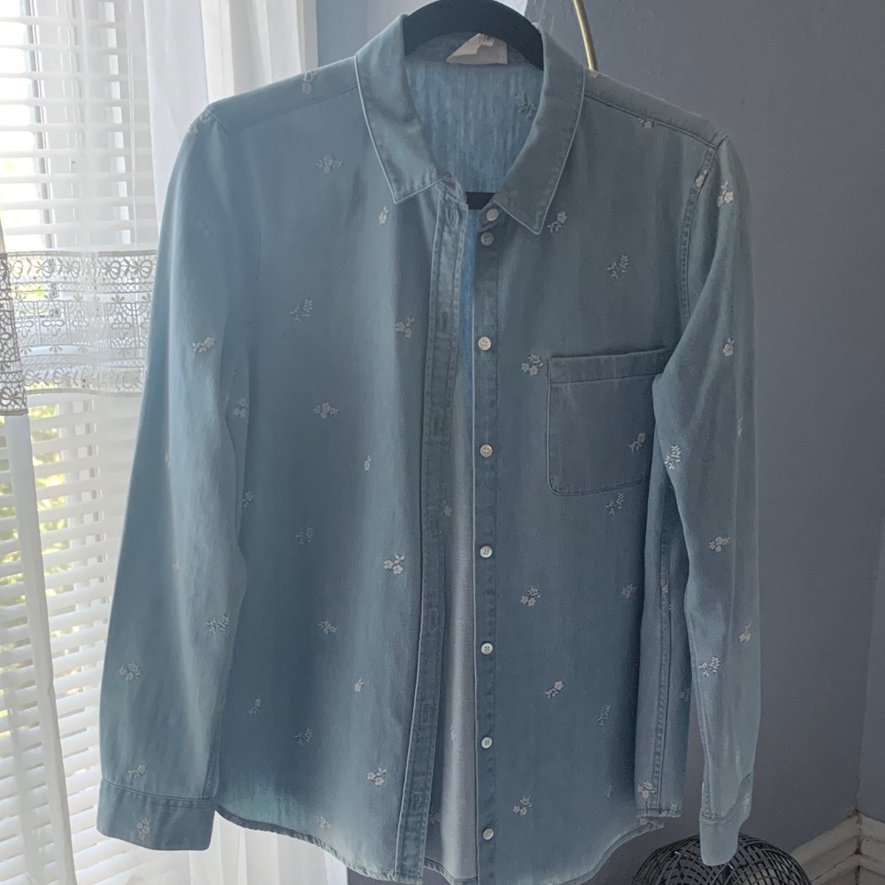 Sezane Light Blue Denim Button-Up Shirt